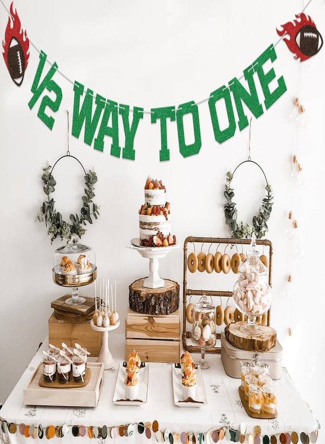 WFKLDF Football 1/2 Way to One Banner - 1/2 Birthday Decorations - Football Birthday Party Decorations Green - Image 3